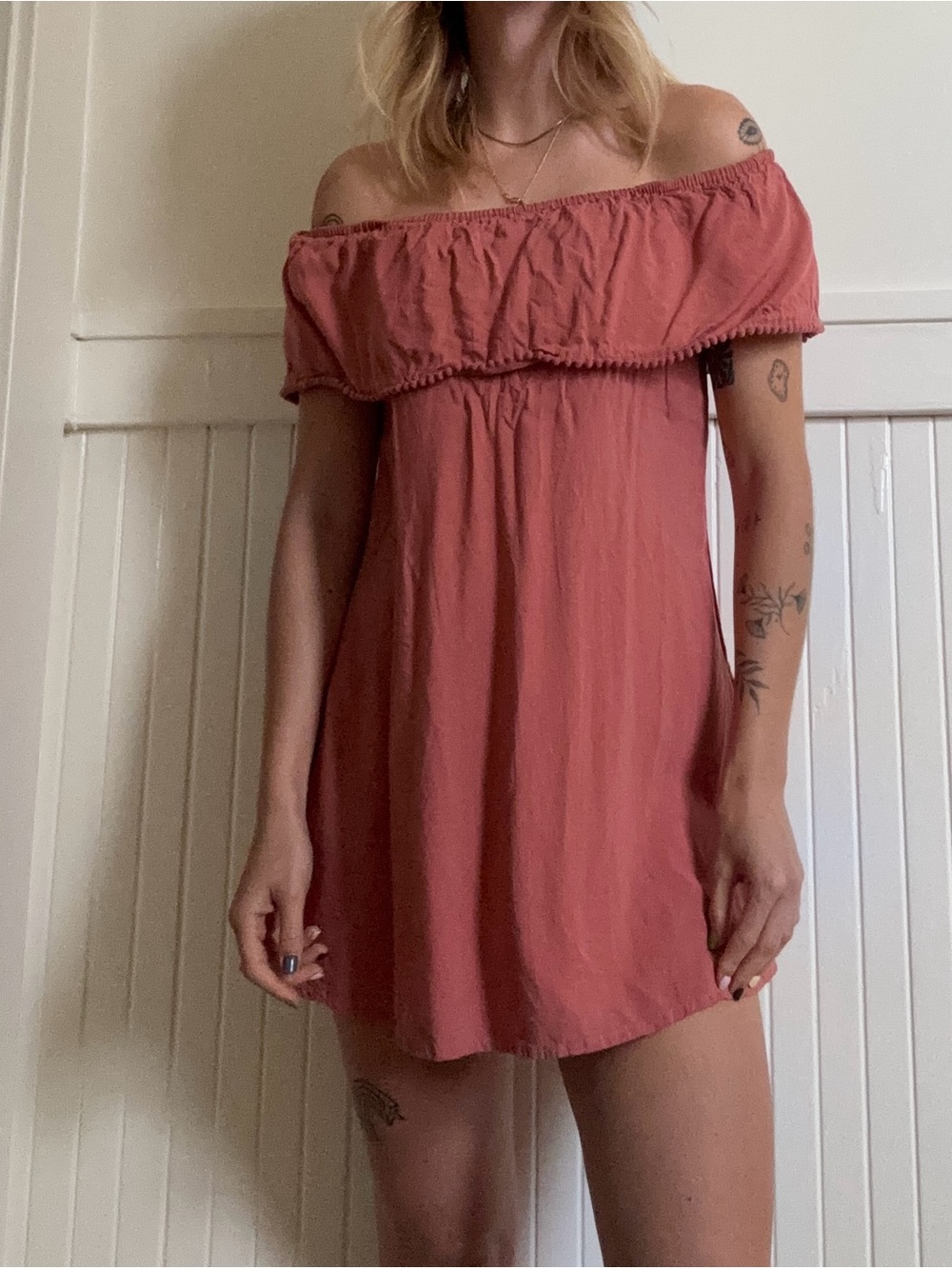 Off-Shoulder Short Dress in Dusty Rose